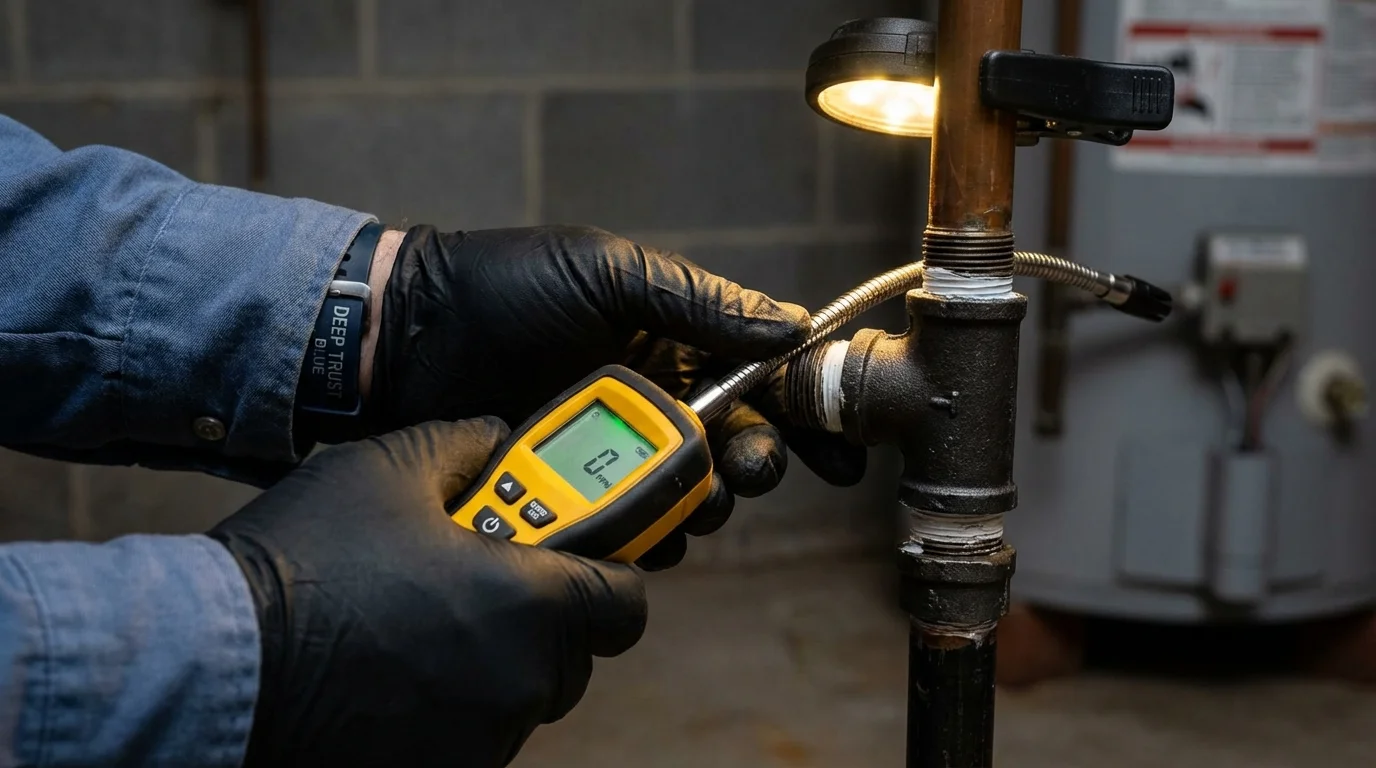 Gas leak detection with electronic sniffer by Johns Plumbing LLC in Elmendorf